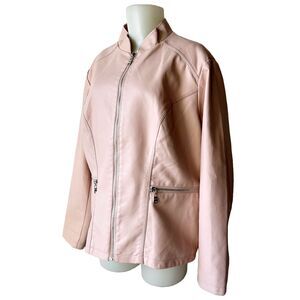 Dressbarn Jacket Women's 1X Pink Faux Leather Stand Up Collar Zipper Accents